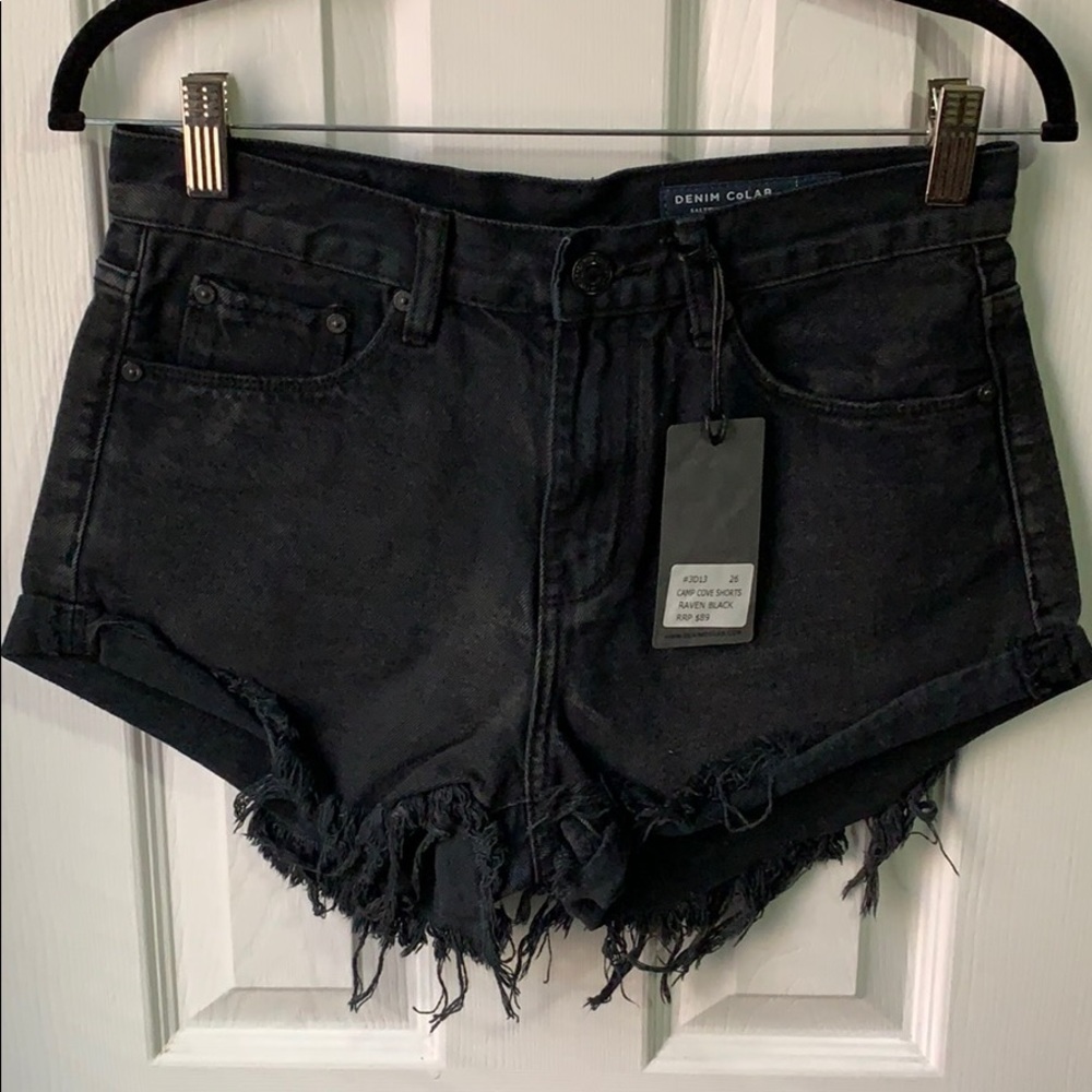 Black washed Denim CoLAB high waisted shorts
